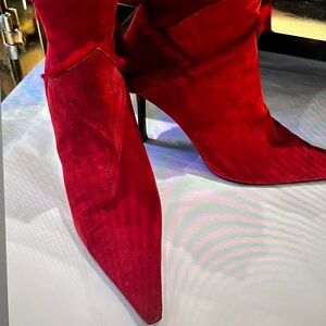 RENE CAOVILLA Red suede and fur stiletto boots Size 7